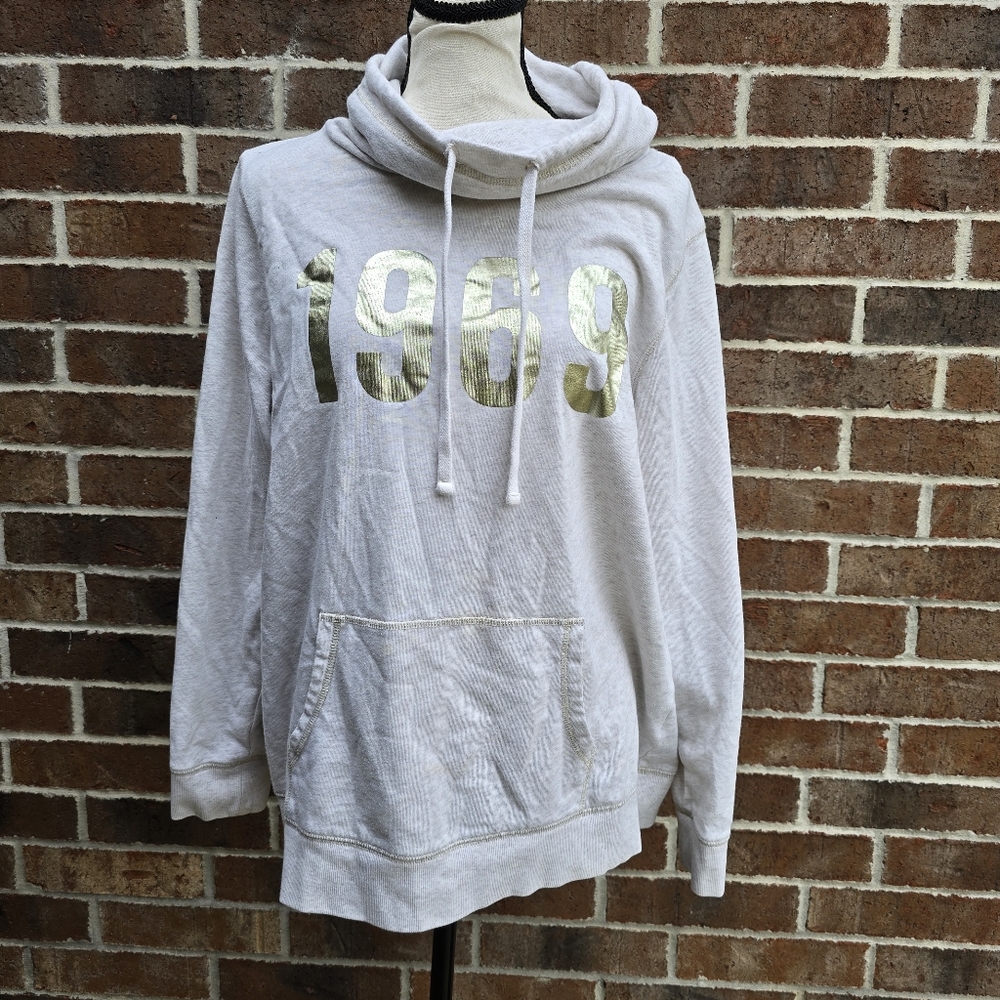 GAP Women's Gray Cowl Neck Sweater with Gold Print